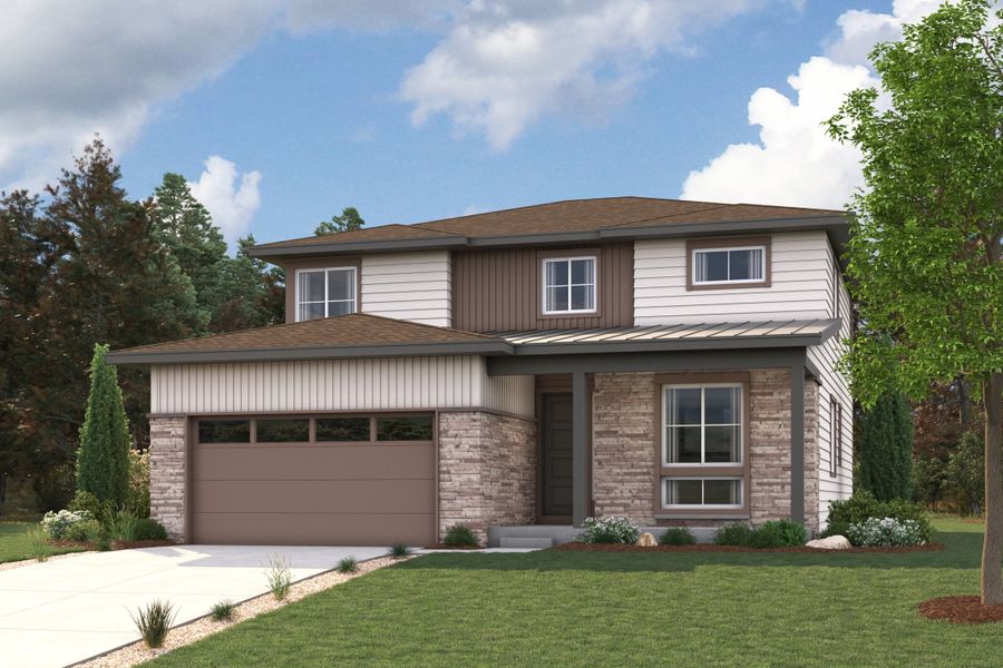 A house with a garage. Roosevelt Rendering Image Elevation C