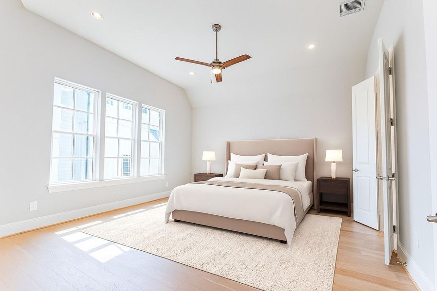 Virtually staged primary bedroom.