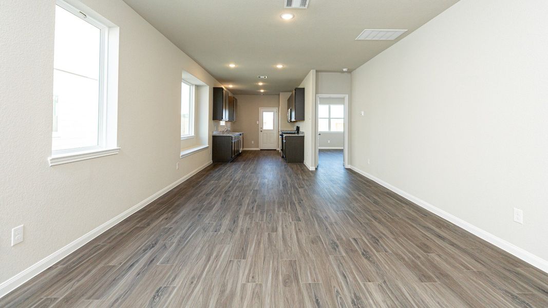 Family Room to Dining Area and Kitchen