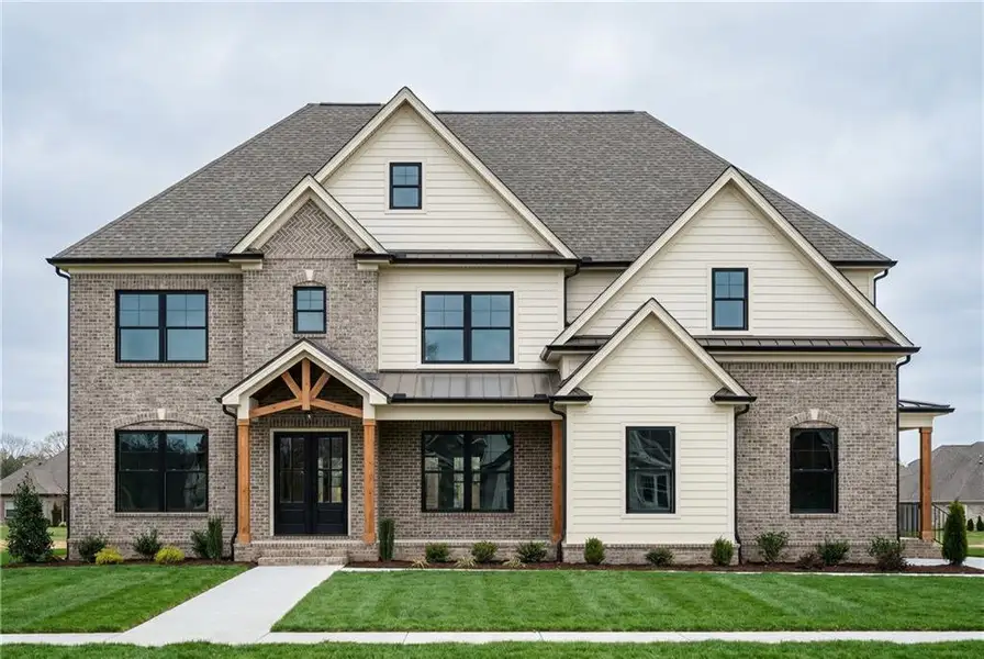 Front exterior of a new home in , Buford, GA, highlighting curb appeal (Image 1). Front exterior of a new home in , Buford, GA, highlighting curb appeal (Image 1).