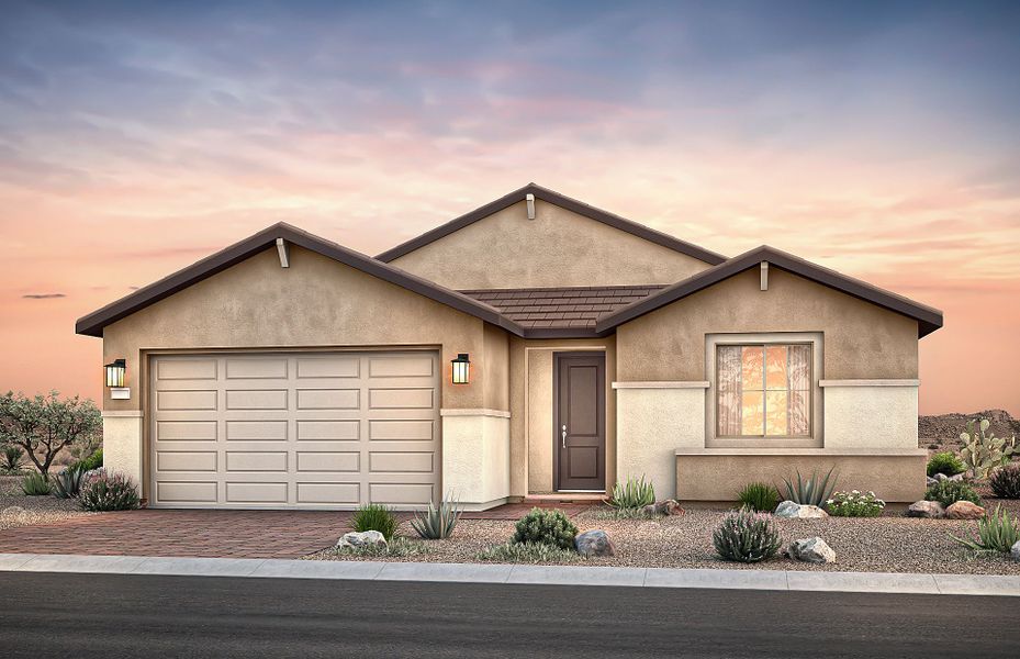 Representative exterior photo of a completed home built from the Hideaway Final Opportunity by Del Webb in Sun City Anthem at Merrill Ranch, Florence, AZ (Image 14). Representative exterior photo of a completed home built from the Hideaway Final Opportunity by Del Webb in Sun City Anthem at Merrill Ranch, Florence, AZ (Image 14).