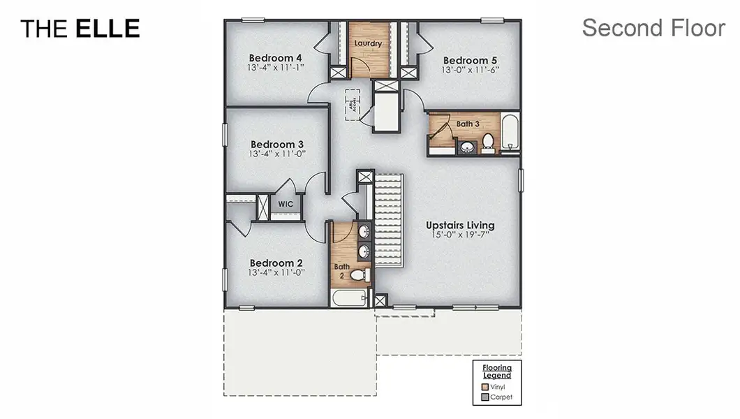 2D floor plan layout of this home in Cedar Hill Landing, Navassa, NC (Image 3).