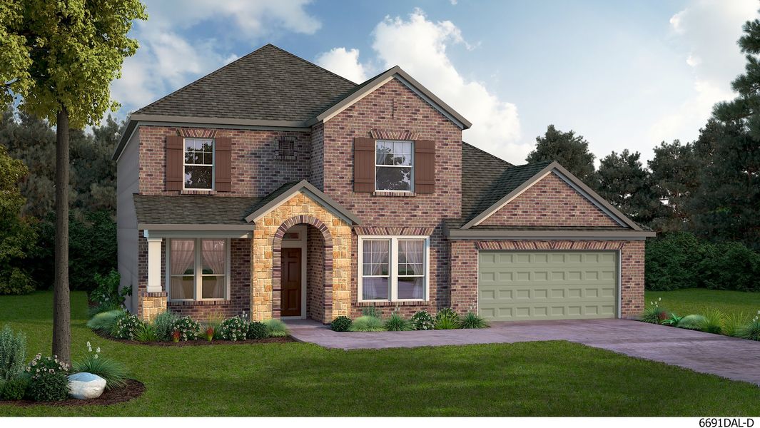 Representative exterior photo of a completed home built from the The Sagebrook by David Weekley Homes in Myrtle Creek, Waxahachie, TX (Image 2). Representative exterior photo of a completed home built from the The Sagebrook by David Weekley Homes in Myrtle Creek, Waxahachie, TX (Image 2).