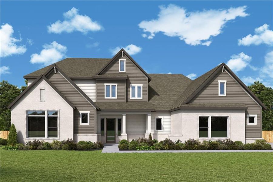 Front exterior of a new home in Meadow Brook Farms, Cumming, GA, highlighting curb appeal (Image 1). Front exterior of a new home in Meadow Brook Farms, Cumming, GA, highlighting curb appeal (Image 1).