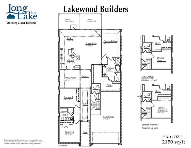 2D floor plan layout for the 521 by Long Lake Ltd. in Brentwood Farms, Rosenberg, TX (Image 3).