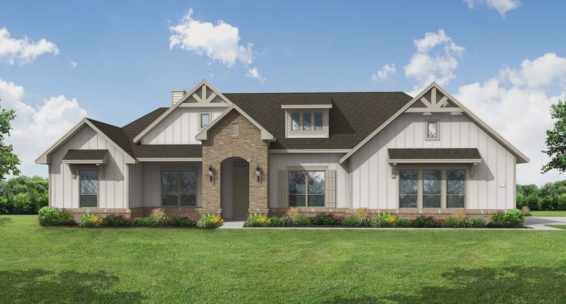 Front exterior of a new home in Spring Valley Ranch, Paradise, TX, highlighting curb appeal (Image 1).