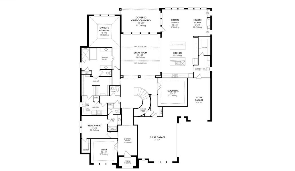 2D floor plan layout for the 7061 by Tradition Homes in Furst Ranch – 80′ Lots, Prosper, TX (Image 3).