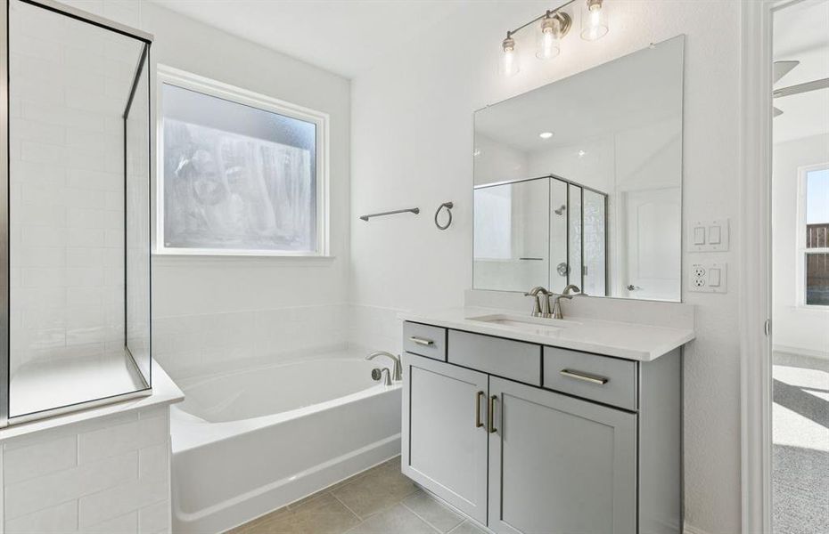 Owner's bath features double vanity and large shower Owner's bath features double vanity and large shower