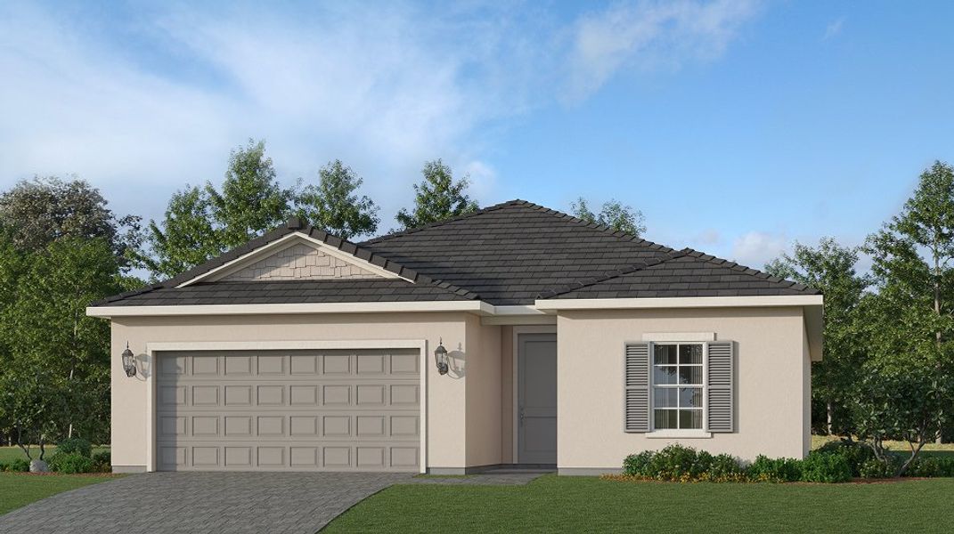 Front exterior of a new home in Hampton Lakes at River Hall, Alva, FL, highlighting curb appeal (Image 1). Front exterior of a new home in Hampton Lakes at River Hall, Alva, FL, highlighting curb appeal (Image 1).