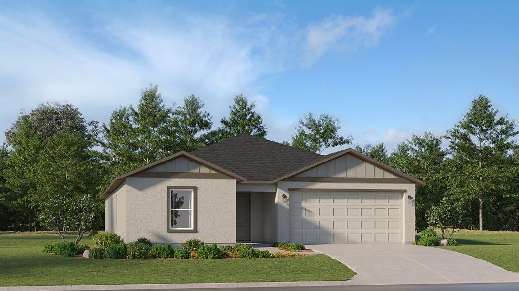 Front exterior of a new home in West Lake: The Estates, Wimauma, FL, highlighting curb appeal (Image 1). Front exterior of a new home in West Lake: The Estates, Wimauma, FL, highlighting curb appeal (Image 1).