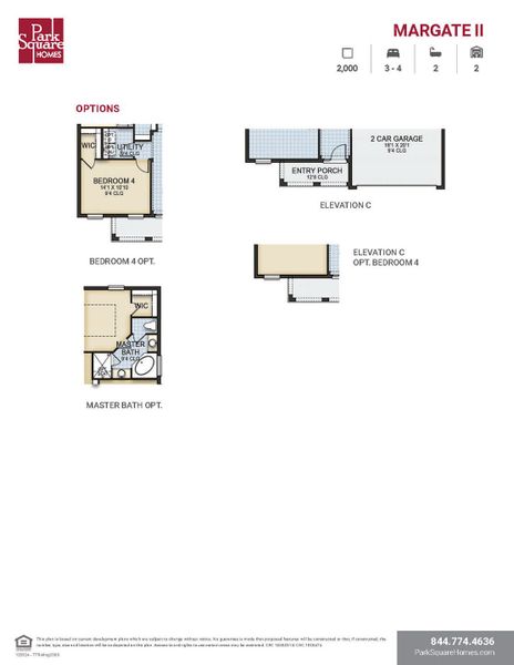 2D floor plan layout for the Margate II by Park Square Residential in Tamarack at Two Rivers, Zephyrhills, FL (Image 4).