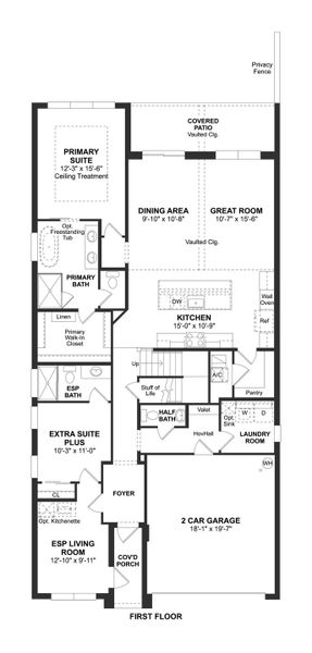 2D floor plan layout for the Reine II ESP by K. Hovnanian® Homes in Parkside at Tuttle Royale, Royal Palm Beach, FL (Image 3).