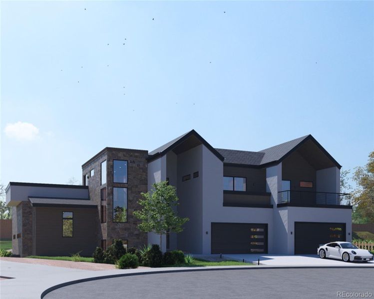 Rendering of new luxury home coming soon showcasing multiple outdoor entertainment areas with panoramic mountain views.