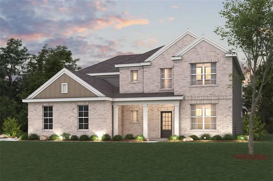 Front exterior of a new home in Windsong Estates, McDonough, GA, highlighting curb appeal (Image 22). Front exterior of a new home in Windsong Estates, McDonough, GA, highlighting curb appeal (Image 22).