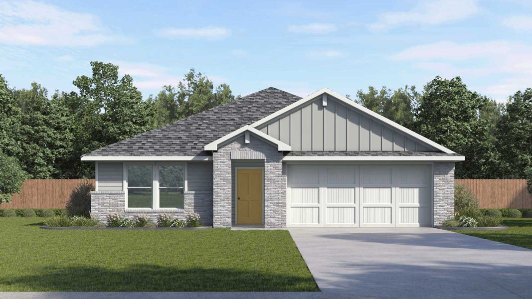 Representative exterior photo of a completed home built from the The Justin by D.R. Horton in Carillon, Manor, TX (Image 5).