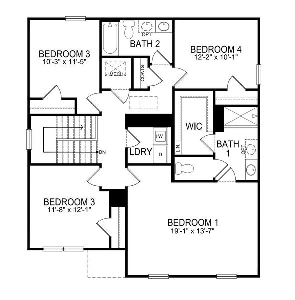 2D floor plan layout of this home in Treemont Commons, Wellford, SC (Image 5).