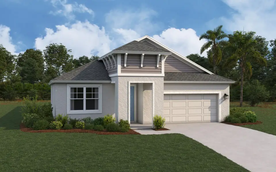 Representative exterior photo of a completed home built from the Solana II by William Ryan Homes in Pinecone Reserve, Brooksville, FL (Image 1). Representative exterior photo of a completed home built from the Solana II by William Ryan Homes in Pinecone Reserve, Brooksville, FL (Image 1).