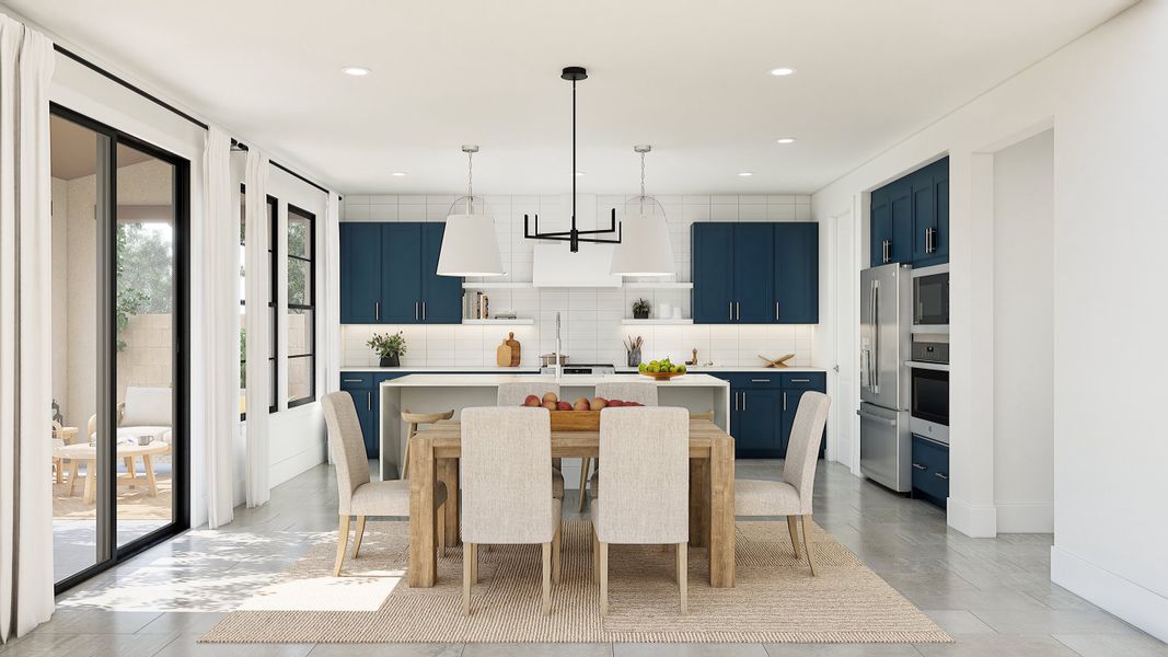 Dining area with chandelier