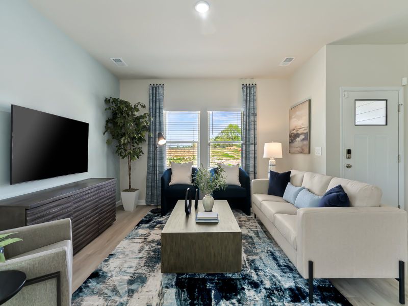 Furnished interior view inside a new home in Cadence Meadows Townes, Zebulon (Image 12). Furnished interior view inside a new home in Cadence Meadows Townes, Zebulon (Image 12).