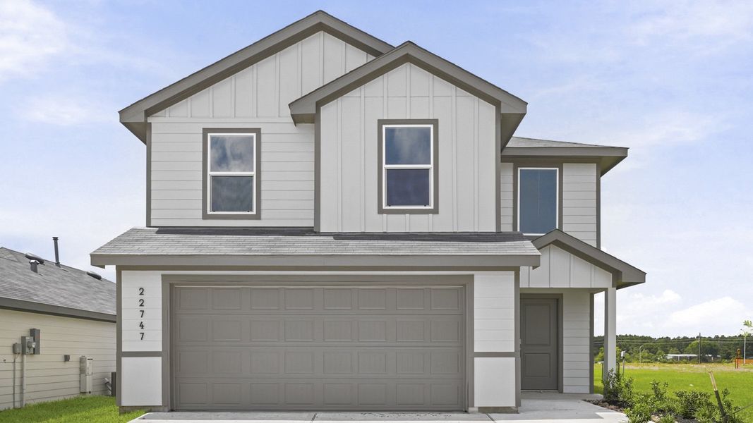 Representative exterior photo of a completed home built from the Davis by D.R. Horton in Sunset Valley, Hockley, TX (Image 1). Representative exterior photo of a completed home built from the Davis by D.R. Horton in Sunset Valley, Hockley, TX (Image 1).