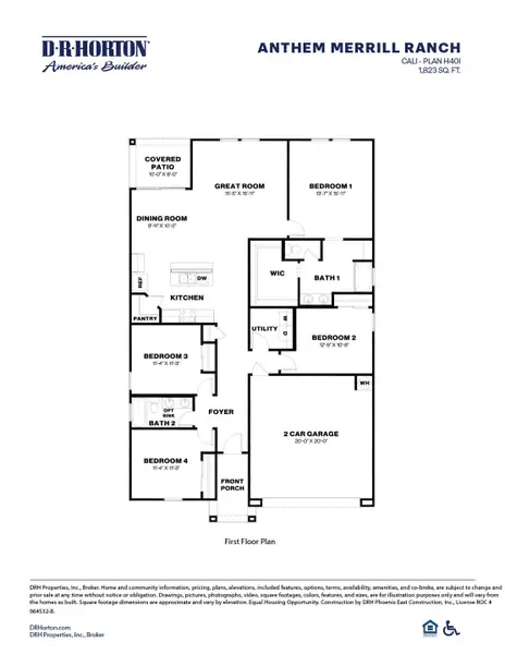2D floor plan layout of this home in Anthem at Merrill Ranch, Florence, AZ (Image 3).