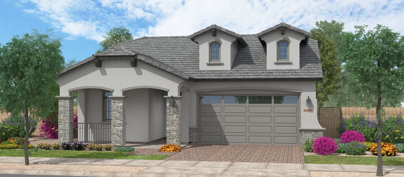 Representative exterior photo of a completed home built from the Rainier by Fulton Homes in Cascades at Prasada, Surprise, AZ (Image 4).