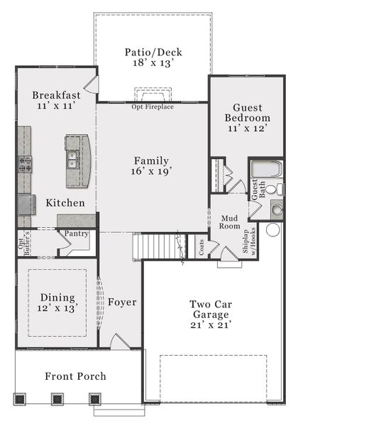 Craftsman Optional - First Floor with Fireplace