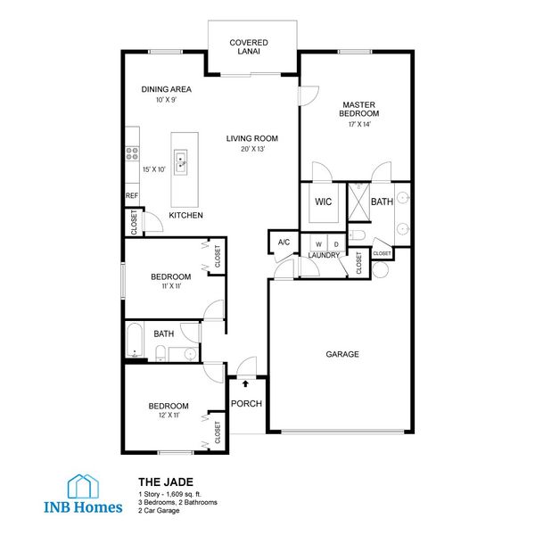 2D floor plan layout for the The Jade by INB Homes in Palm Coast, Palm Coast, FL (Image 3).