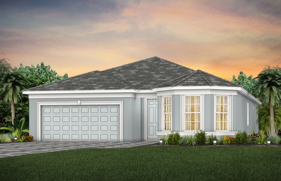 Front exterior of a new home in Costa Pointe, Vero Beach, FL, highlighting curb appeal (Image 20). Front exterior of a new home in Costa Pointe, Vero Beach, FL, highlighting curb appeal (Image 20).