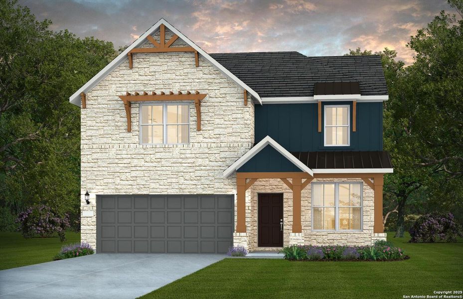 Front exterior of a new home in Lily Springs, Seguin, TX, highlighting curb appeal (Image 1).