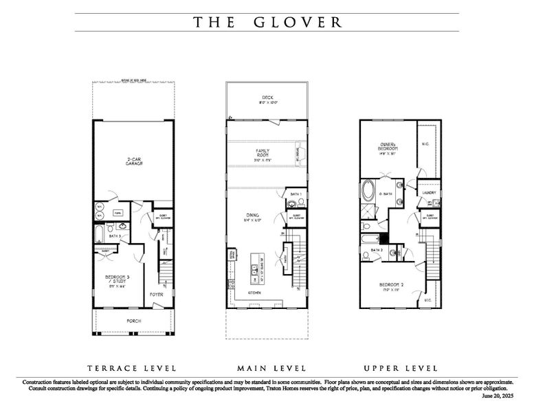2D floor plan layout for the Glover by Traton Homes in Archerfield, Smyrna, GA (Image 3).