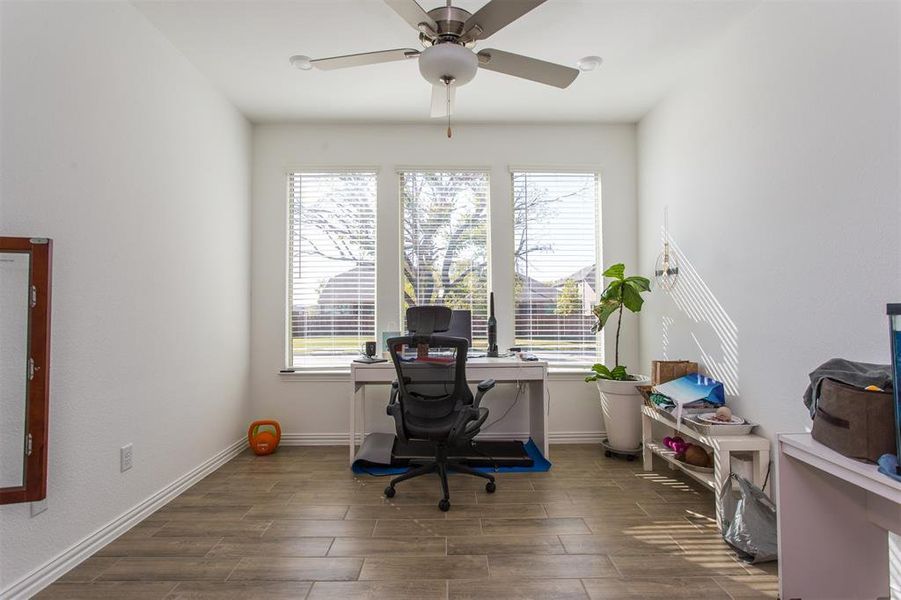 Office space featuring ceiling fan