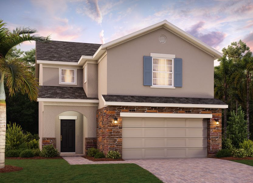Representative exterior photo of a completed home built from the Sebastian by Risewell Homes in Trinity Lakes, Groveland, FL (Image 4). Representative exterior photo of a completed home built from the Sebastian by Risewell Homes in Trinity Lakes, Groveland, FL (Image 4).
