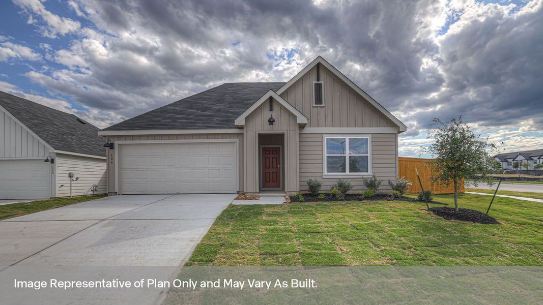 Front exterior of a new home in Trace, San Marcos, TX, highlighting curb appeal (Image 2). Front exterior of a new home in Trace, San Marcos, TX, highlighting curb appeal (Image 2).