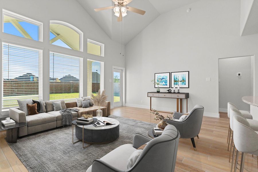 Step inside the San Marcos Floor Plan by CastleRock Communities—a home designed to impress from the moment you walk in! Sunlight pours through tall, elegant windows, highlighting the warm wood-look tile floors and soaring ceilings that make this open space feel bright, fresh, and welcoming.  Down the private hallway is the stunning primary suite! *Photo Staged*