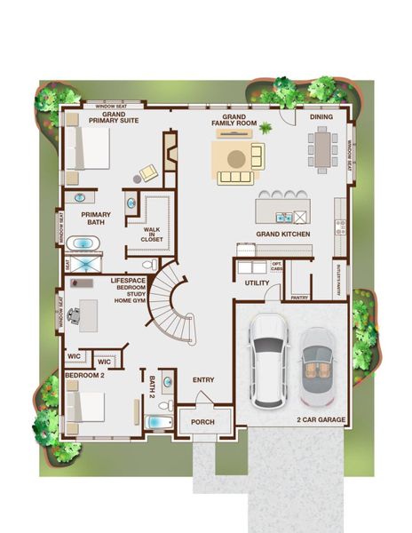 2D floor plan layout for the Edgewater Lake Forest by Grand Homes in Cedar Ridge Estates, Grand Prairie, TX (Image 5).