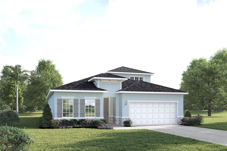 Front exterior of a new home in Hammock Oaks Single-Family, Lady Lake, FL, highlighting curb appeal (Image 1). Front exterior of a new home in Hammock Oaks Single-Family, Lady Lake, FL, highlighting curb appeal (Image 1).