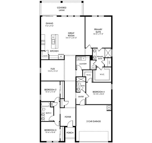 2D floor plan layout of this home in Ridgehaven - Signature Series, Ormond Beach, FL (Image 2).