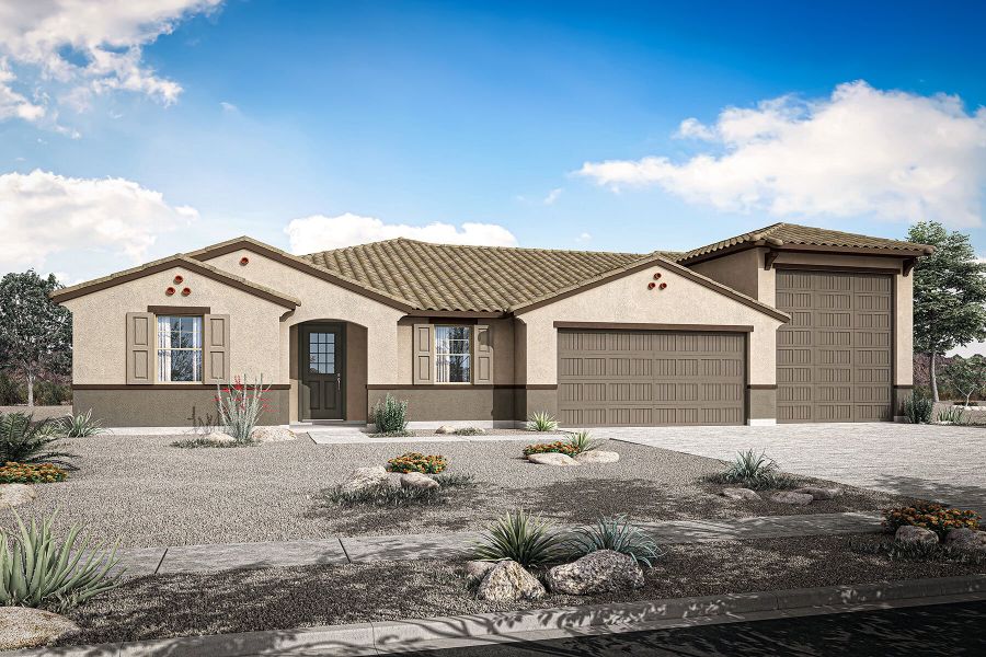 Representative exterior photo of a completed home built from the Orchid by Mattamy Homes in Las Ventanas - RV Collection, Goodyear, AZ (Image 4). Representative exterior photo of a completed home built from the Orchid by Mattamy Homes in Las Ventanas - RV Collection, Goodyear, AZ (Image 4).
