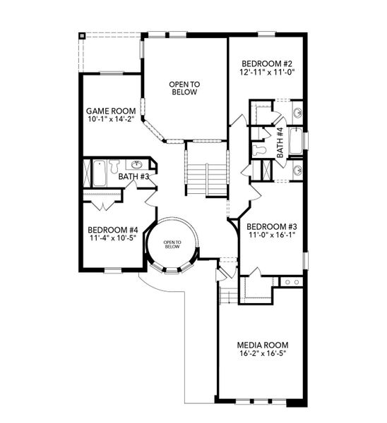 2D floor plan layout for the Chessel JS by Sandlin Homes in Timberbrook, Justin, TX (Image 5).
