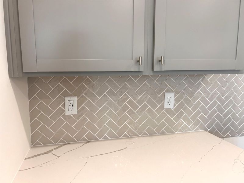 Detailed view of gray cabinetry