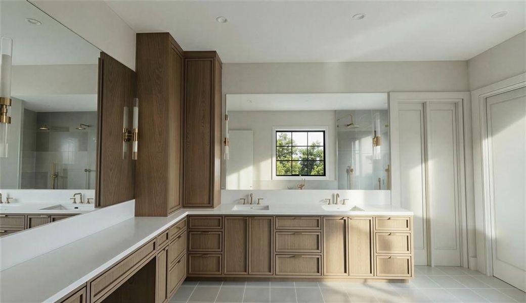 Rendering: Dual vanities with custom cabinetry