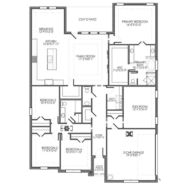2D floor plan layout for the The Henderson by Lillian Custom Homes in Ten Mile Creek, DeSoto, TX (Image 5).