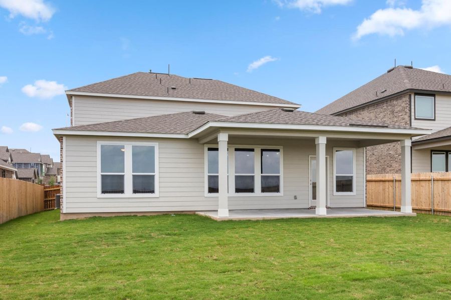 Front exterior of a new home in Salerno - Classic Collection, Round Rock, TX, highlighting curb appeal (Image 19).
