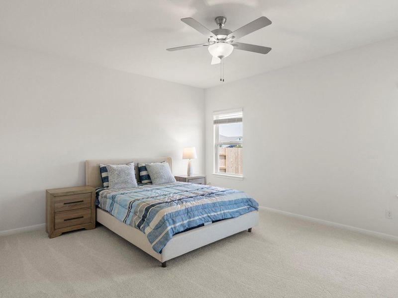 A tranquil bedroom provides a serene retreat for ultimate relaxation and peaceful slumber.