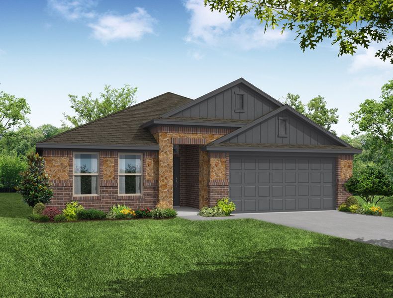 Representative exterior photo of a completed home built from the Cheyenne by Impression Homes in De Berry Reserve, Royse City, TX (Image 14). Representative exterior photo of a completed home built from the Cheyenne by Impression Homes in De Berry Reserve, Royse City, TX (Image 14).