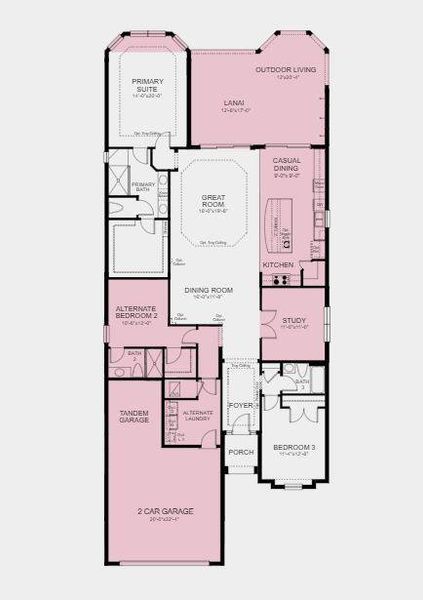 Structural options added include: Gourmet kitchen, sink at kitchen island, casual dining extension, study, 8' interior doors, tray ceiling package, bay window at primary suite, extended covered lanai, outdoor kitchen rough-in, pre-plumb for future laundry sink, and tandem garage.