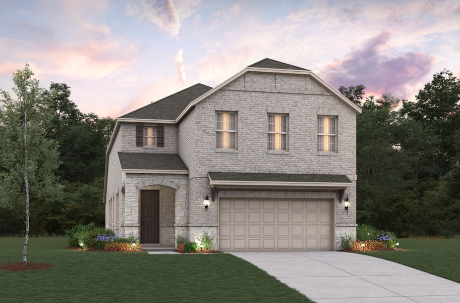 Representative exterior photo of a completed home built from the Lantana by Beazer Homes in Saratoga: Fields 40', Aubrey, TX (Image 1). Representative exterior photo of a completed home built from the Lantana by Beazer Homes in Saratoga: Fields 40', Aubrey, TX (Image 1).