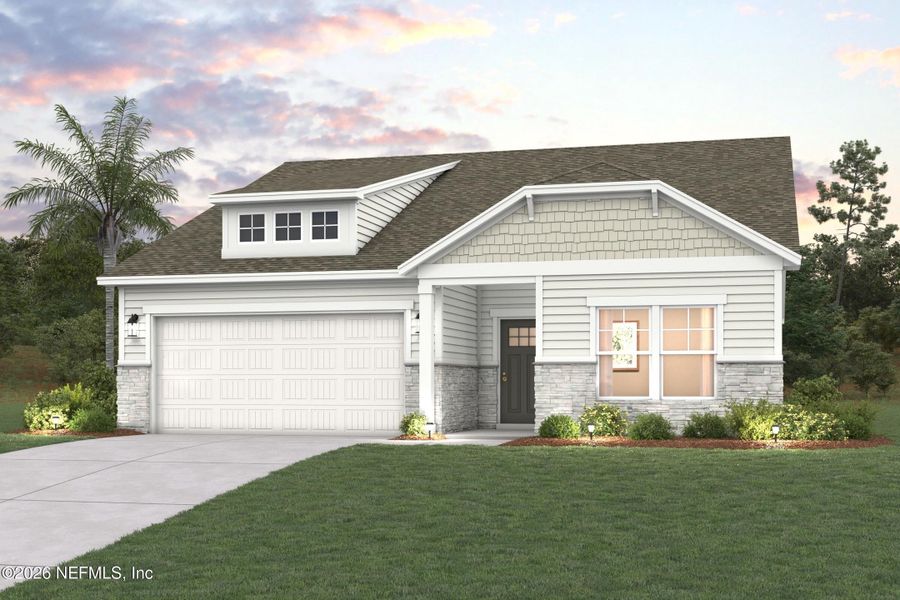 Front exterior of a new home in Reserve East, Flagler Beach, FL, highlighting curb appeal (Image 8).