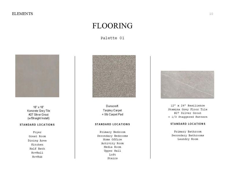 Elements Look Palette 1: Flooring Selection Sheet (*Artist rendering used for illustration purposes only.)